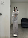 Marc Le Bihan 2842 Collection Off-the-shoulder T-shirt Long-sleeved Dress MLB-2842-H23-24-LIGHT GREY